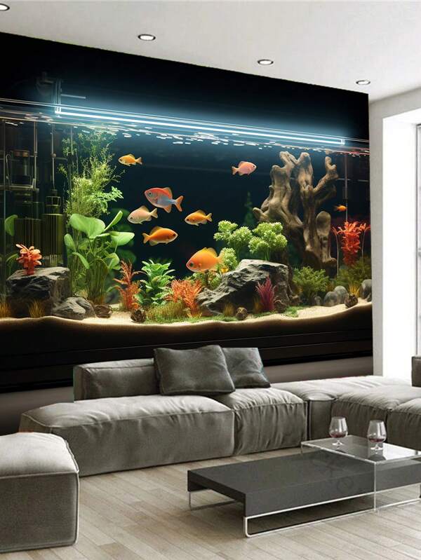 1pc Fish Tank Printed Tapestry, Modern Polyester Square Wall Hanging For Room Living Room Bedroom Decoration, Flag For Room, Room Decor, Tapestries, Wall Decor, Wall Art ,Home Decor ,Room Stuffs, Flags For Room, Wall Tapestry